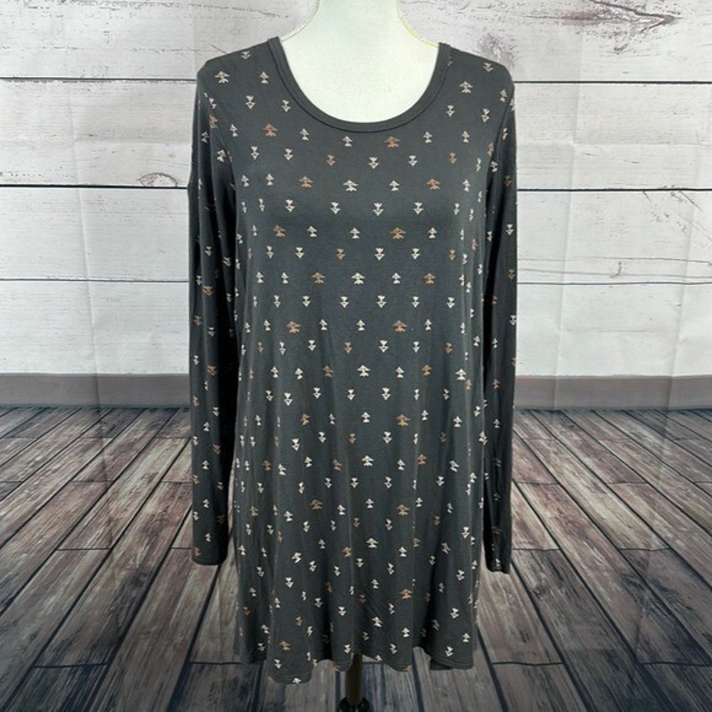 Billabong Tunic Top Womens Large Gray Geometric Drop Back Rayon Stretch Casual